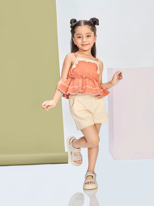 Girls Design Net Shorts & Top